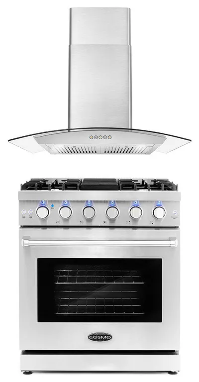 2-Piece Kitchen, 30" Gas Range and 30" Wall Mount Range Hood