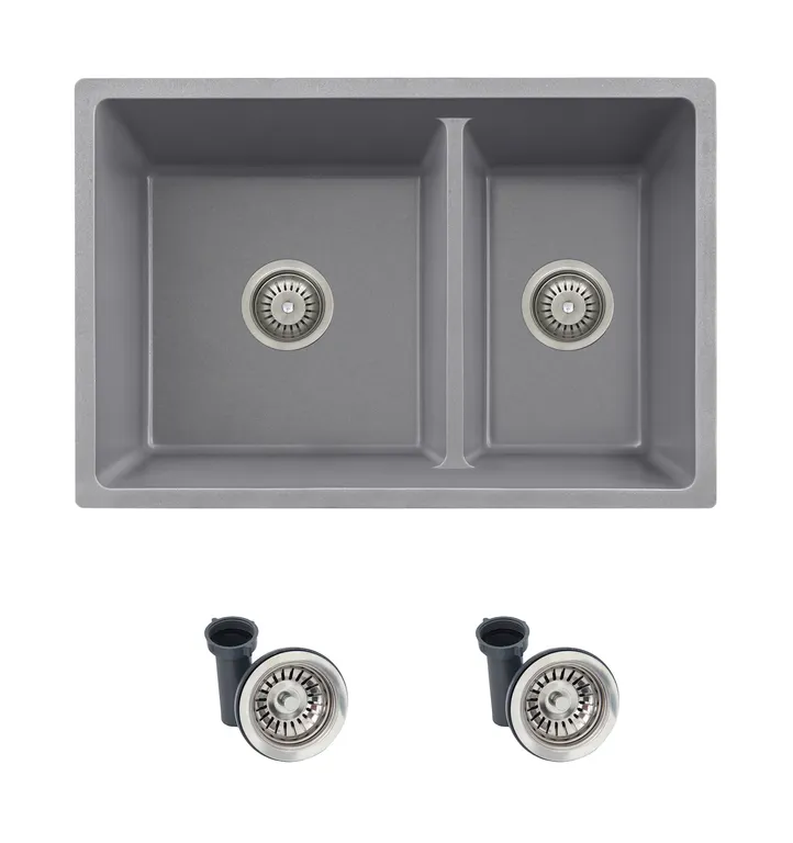 27"x18" Gray Double Bowl 60/40 Dual Mount Granite Kitchen Sink
