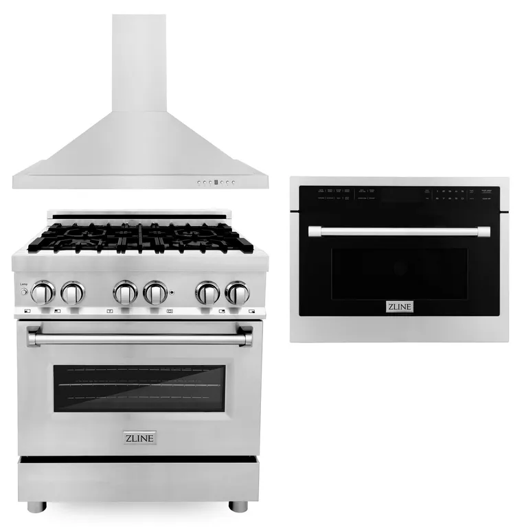 3 Piece Stainless Bundle With Range, Hood and Microwave Oven 3KP-RARHMWO-30