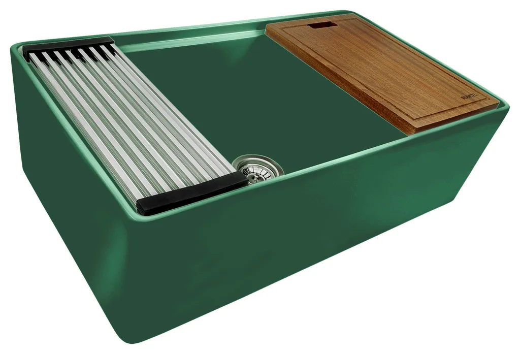 33" Fireclay Emerald Green Farmhouse Kitchen Sink