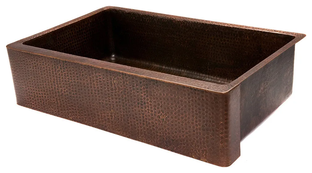 35-In Hammered Copper Kitchen Apron Single Basin Sink Pack-2 With Accessories