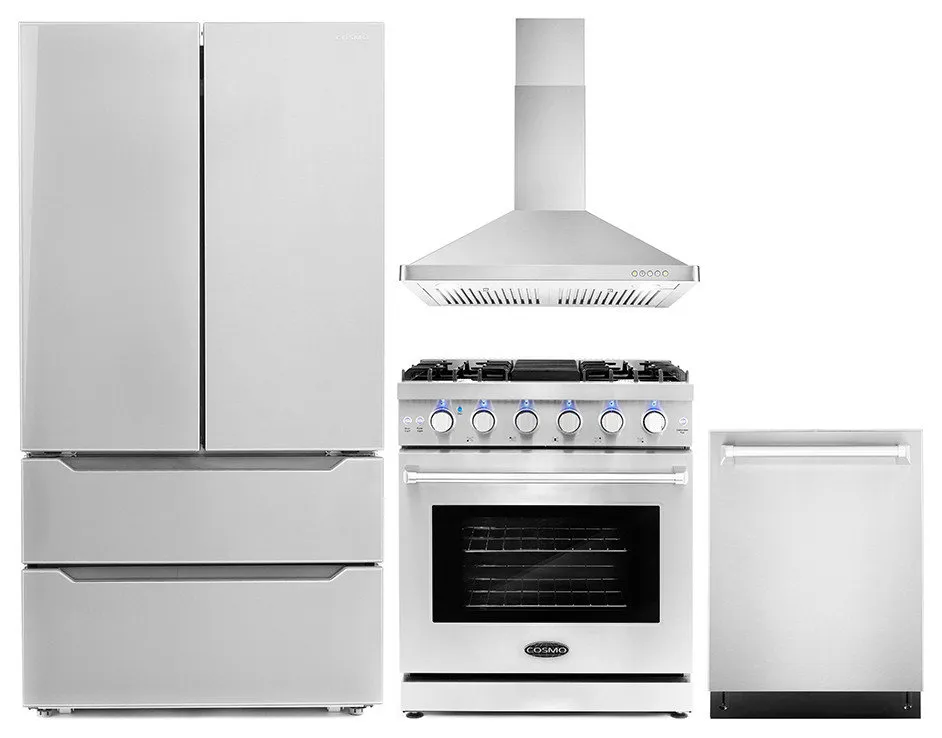 4-Piece Kitchen, 30" Gas Range, Range Hood, Dishwasher and Refrigerator