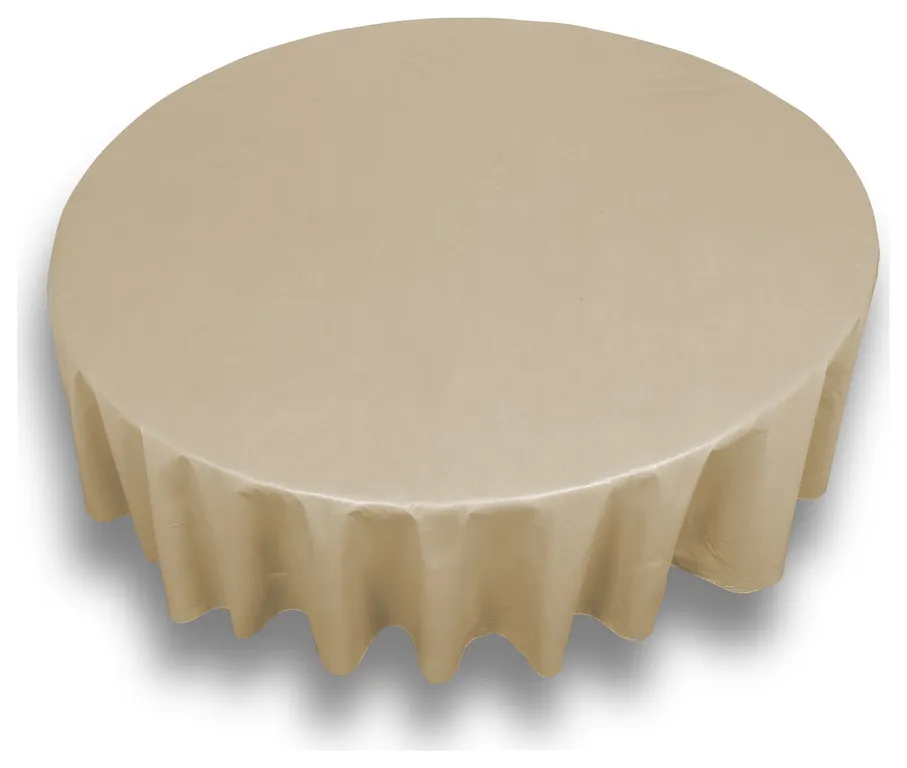 70'' Round, Vinyl Tablecloth with Polyester Flannel Backing in Linen Color