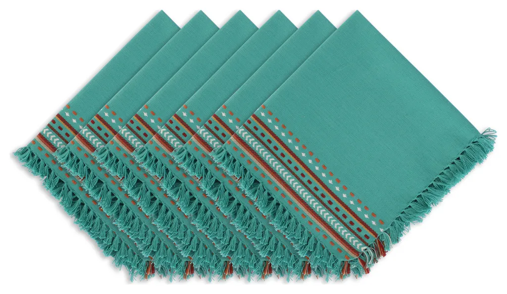 Agate Blue Hacienda Stripe Fringed Napkin Set of 6