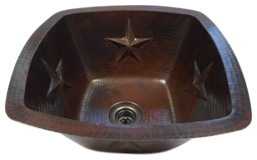 Aged Copper 15" Square Copper Kitchen Wet Bar Sink STAR Design Drain Included