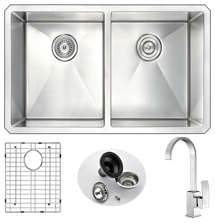 ANZZI Vanguard Undermount 32 In. Double Bowl Kitchen Sink With Opus Faucet In Br