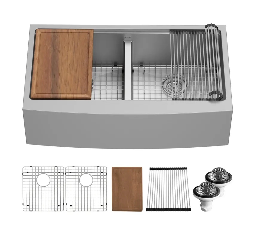 Apron Front Farmhouse 36" Double Bowl Stainless Steel Workstation Sink