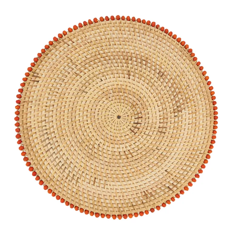 Beaded Border Design Table Mats (Set of 4), Orange, 15"x15"