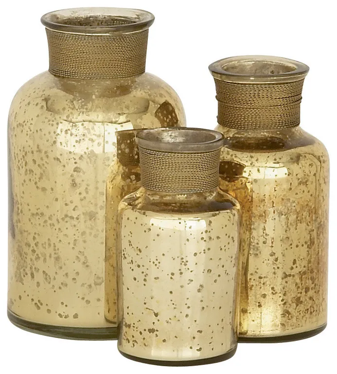 Benzara 24126-par Glass Decorative Bottles, 3 Piece Set, Gold