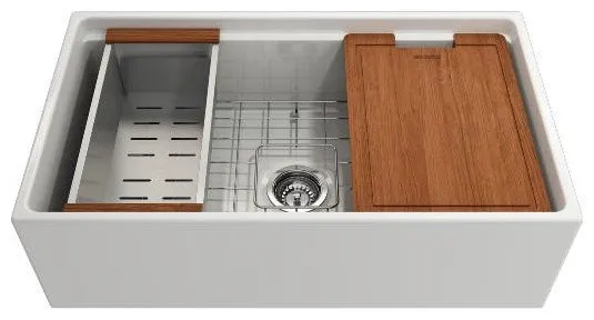 Bocchi Contempo 33" White Single Bowl Fireclay Farmhouse Sink W/ Integrated Work