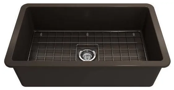 Bocchi Sotto 32 Brown Fireclay Single Bowl Undermount Kitchen Sink WithGrid