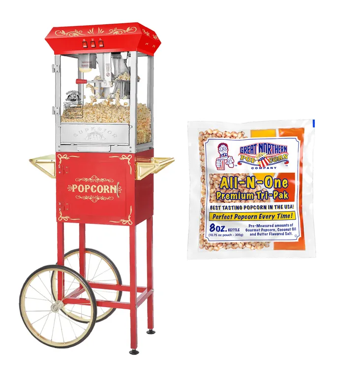 Carnival Popcorn Machine with Cart, 8oz Popper and 5-Pack of Kernels