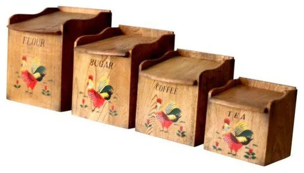 Consigned, Mid Century Kitchen Rooster Canister, 4-Piece Set
