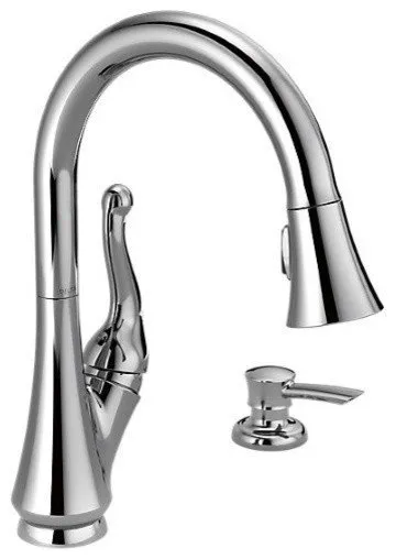 Delta Talbott Single Handle Pull-Down Kitchen Faucet With Soap Dispenser, Chrome