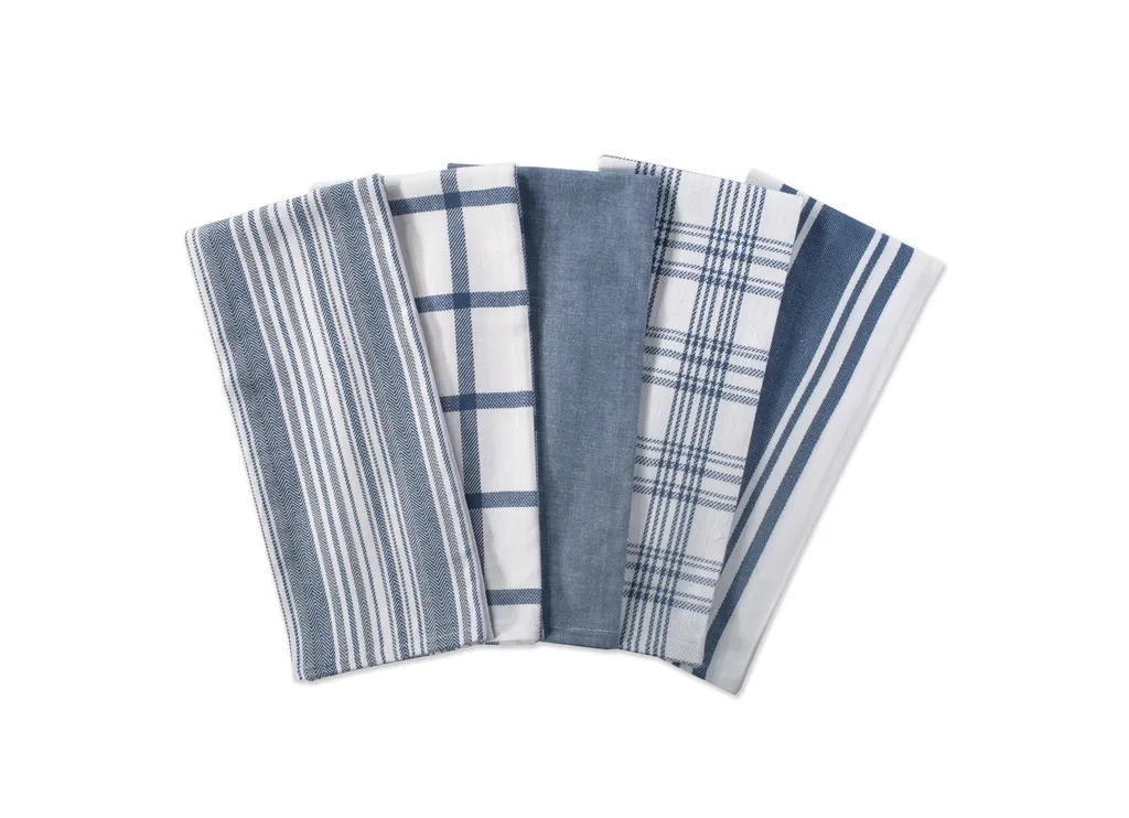 DII Assorted Stone Blue Woven Dishtowel, Set of 5