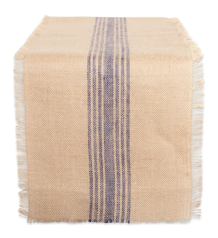 DII French Blue Middle Stripe Burlap Table Runner