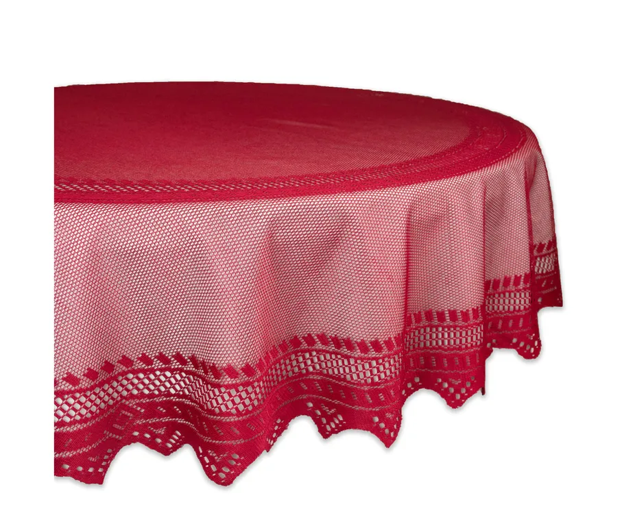 DII Lace Tablecloth Nordic 70" Round Red