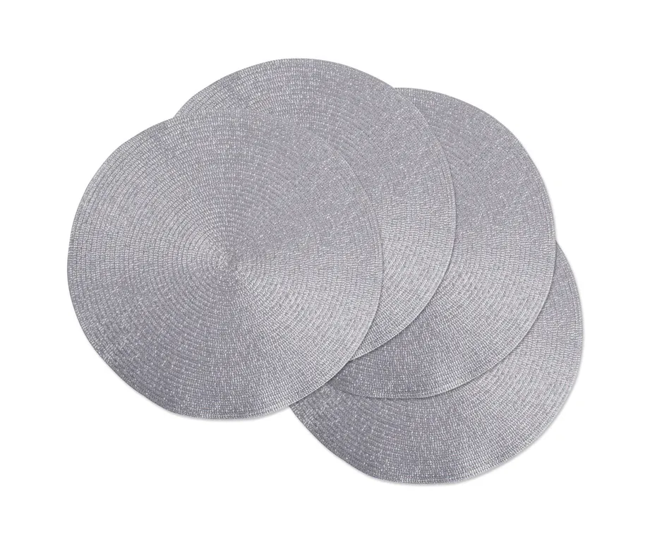 DII Metallic Silver Round Polypropylene Woven Placemat (Set of 4)