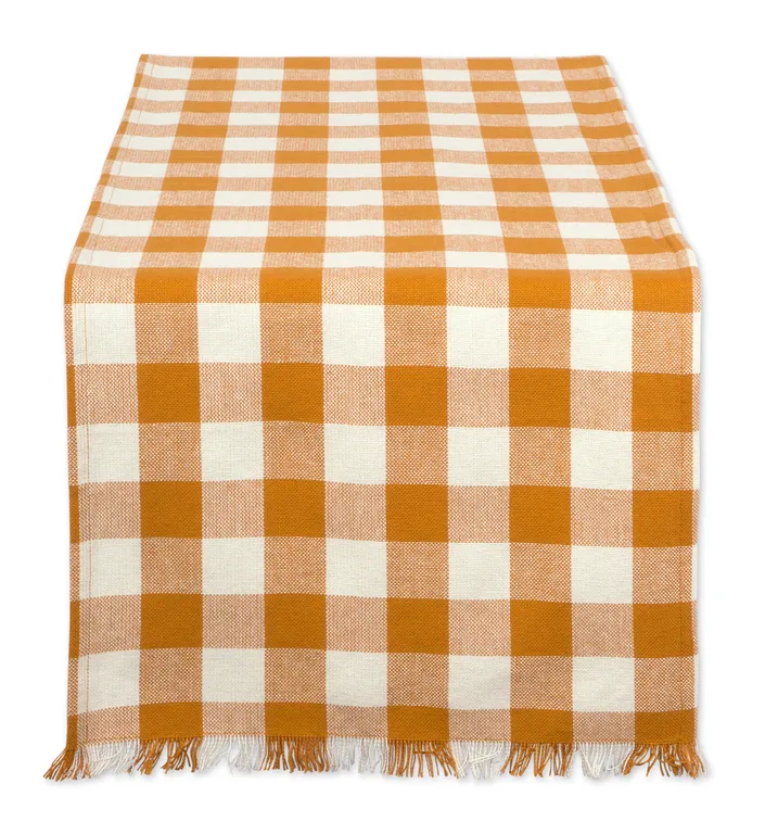DII Pumpkin Spice Heavyweight Check Fringed Table Runner 14"x72"