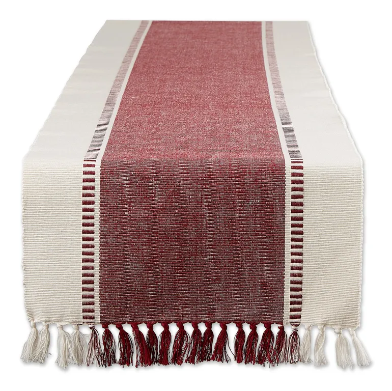 Dii Redwood Striped Fringe Ribbed Table Runner 13x72
