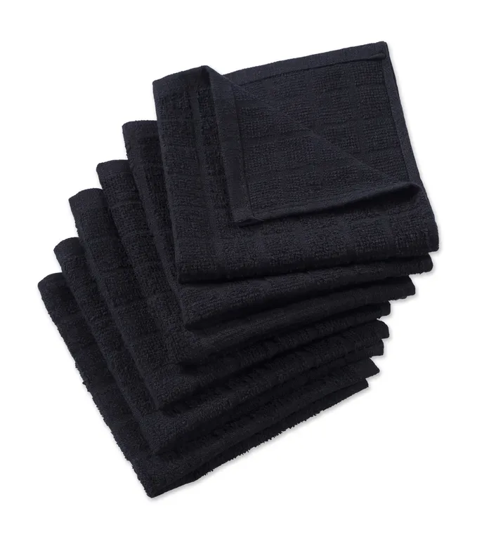 DII Solid Black Windowpane Terry Dishcloth, Set of 6