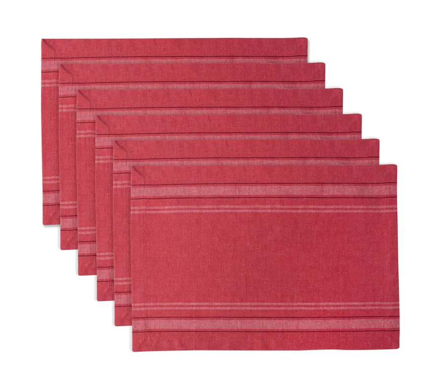 DII Tango Red Chambray French Stripe Placemat, Set of 6
