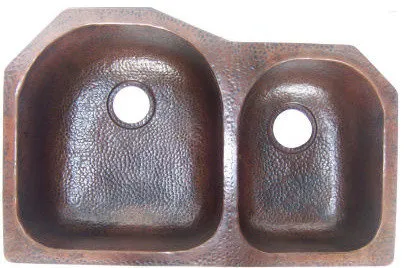 Double Bowl Bottom-Rounded Hammered Copper Kitchen Sink