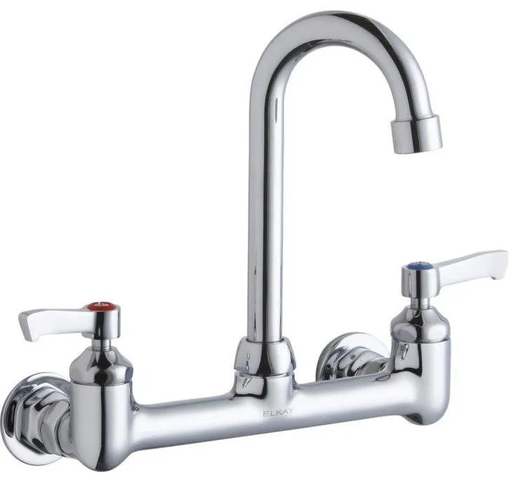 Elkay 3 5/8" Gooseneck Spout 2-Handle Wall Mount Commercial Faucet, LK940GN04T4H