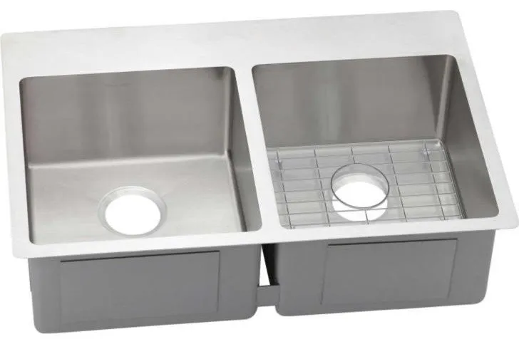 Elkay 33" Drop In/Undermount Stainless Steel Kitchen Sink, ECTSR33229BG4