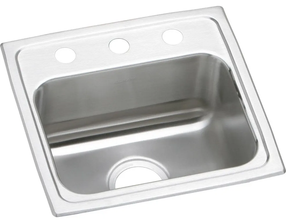 Elkay LRAD171655 Lustertone 17" Drop In Single Basin Stainless - 3 Faucet Holes