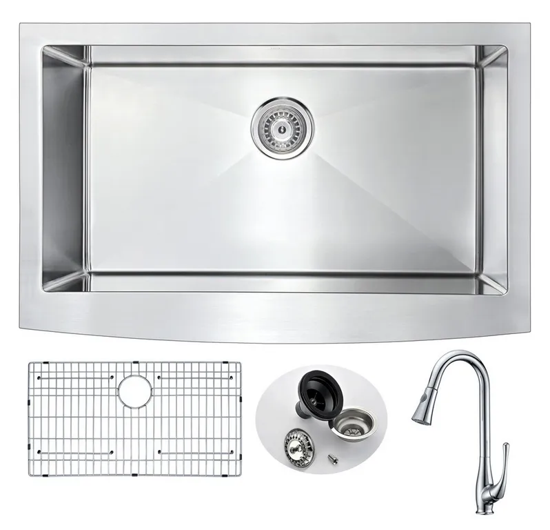 Elysian Farmhouse 36" Kitchen Sink, Singer Faucet, Polished Chrome