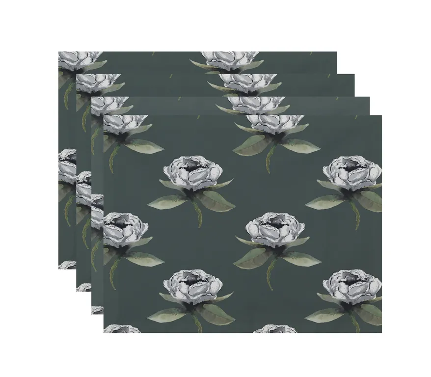 Floral Bunch 18"x14" Green Floral Print Placemat, Set of 4