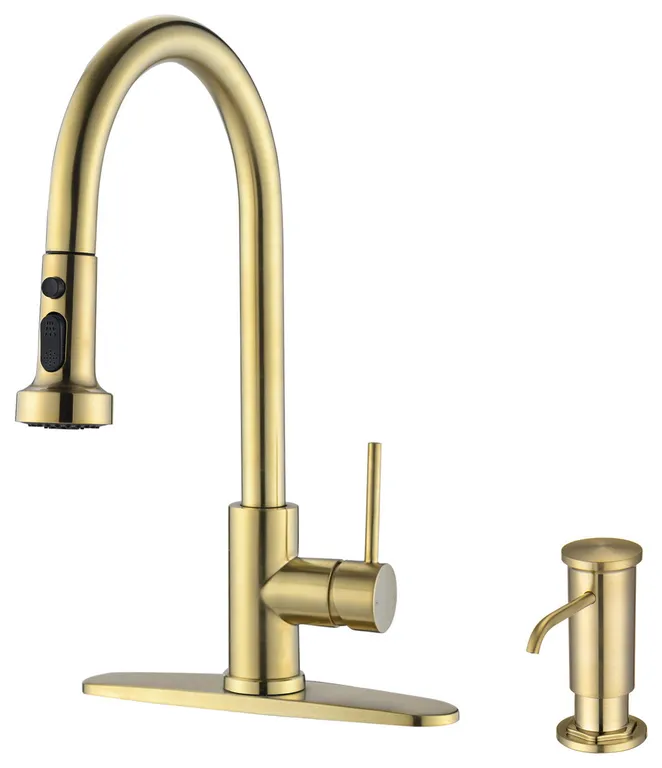 Givingtree Pull Down Kitchen Faucet with Soap Dispenser Brushed Gold