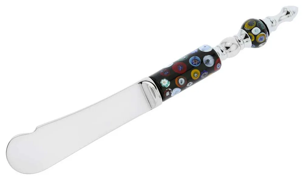 GlassOfVenice Italian Murano Glass Butter Spreader - Black Millefiori
