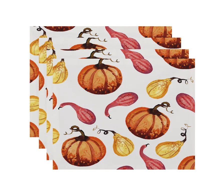Gourds Galore 18"x14" Cream Fall Print Placemat, Set of 4