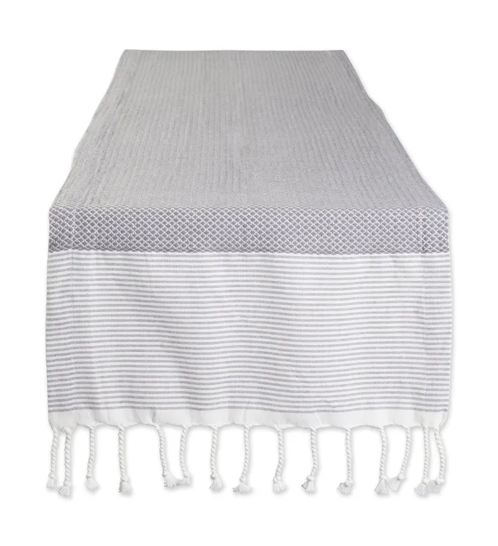 Gray Bordered Dobby Table Runner 15X72