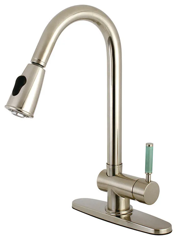 Green Eden Single Lever Handle Kitchen Faucet,Pull-down Sprayer,Satin Nickel