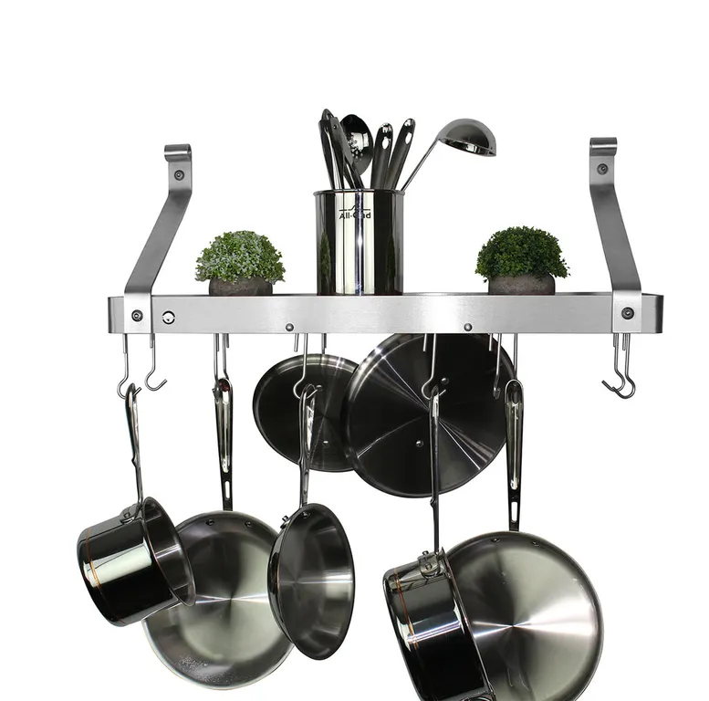 Handcrafted 24" Gourmet Bookshelf Wall Rack w 12 Hooks Stainless Steel