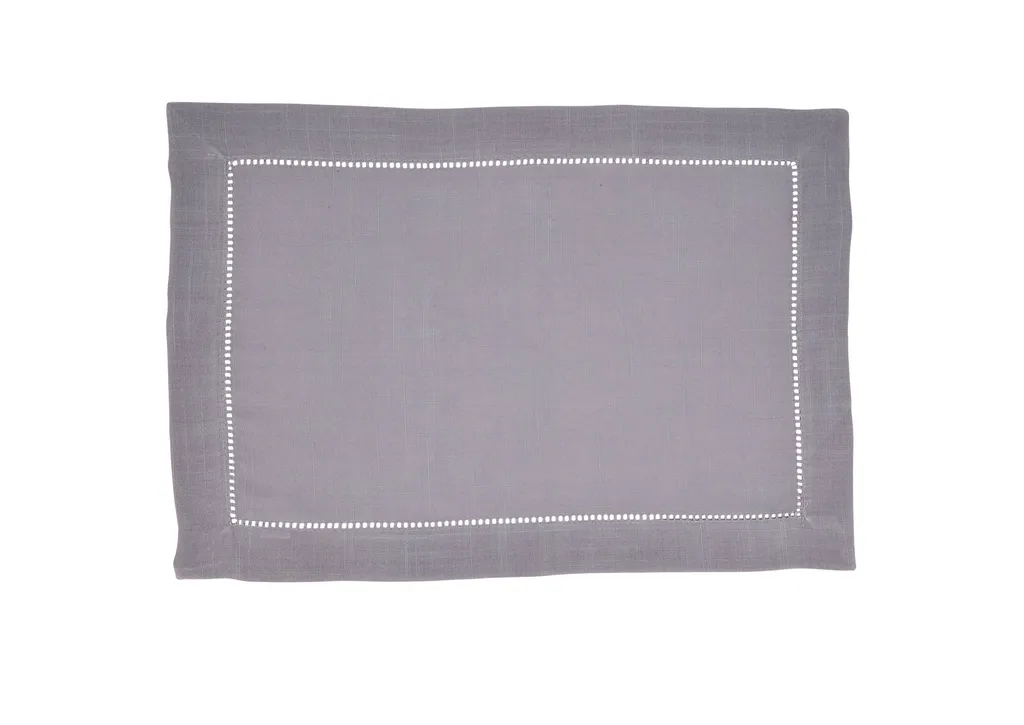 Hemstitched Border Design Table Mats (Set of 12), Slate, 14"x20"