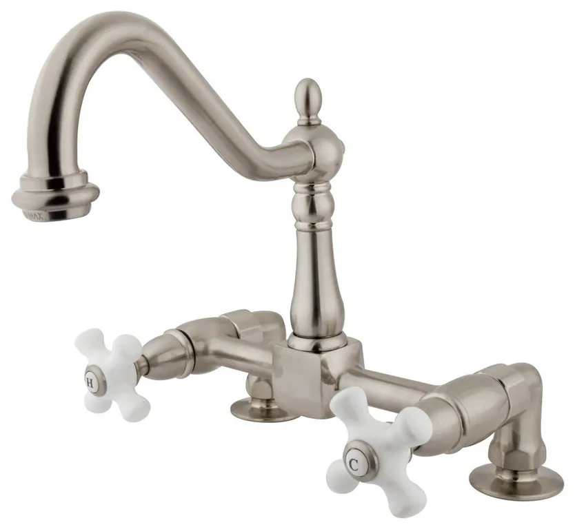 Heritage Double Handle 8" Bridge Deck Mount Kitchen Faucet