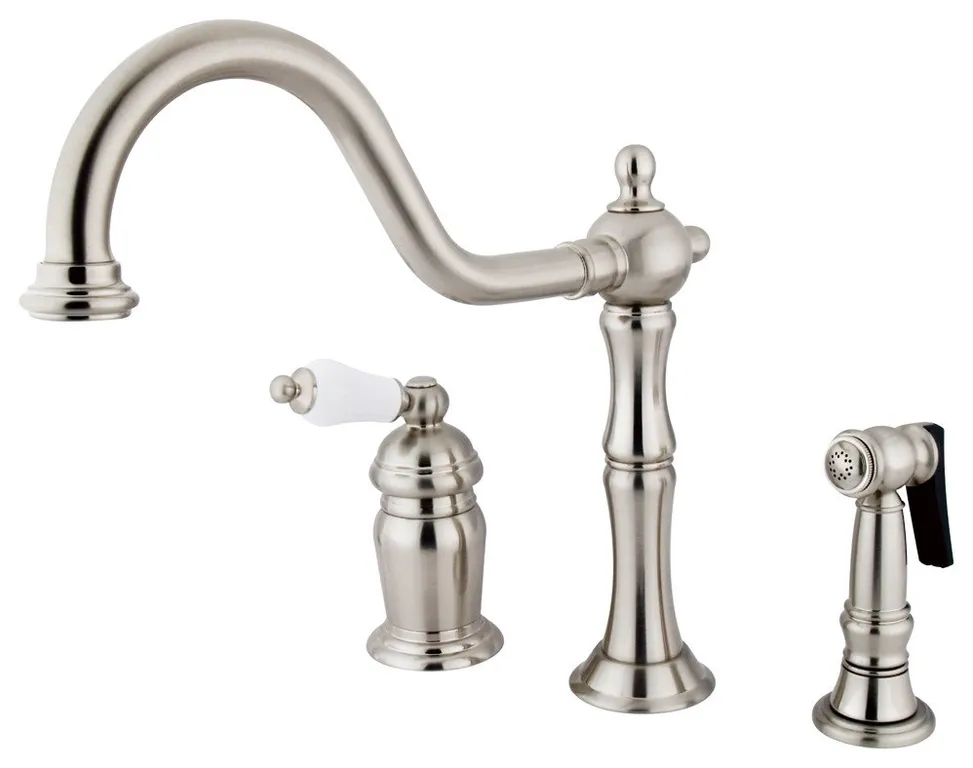 Heritage Single Handle Deck Mount Widespread Kitchen Faucet with Brass Sprayer
