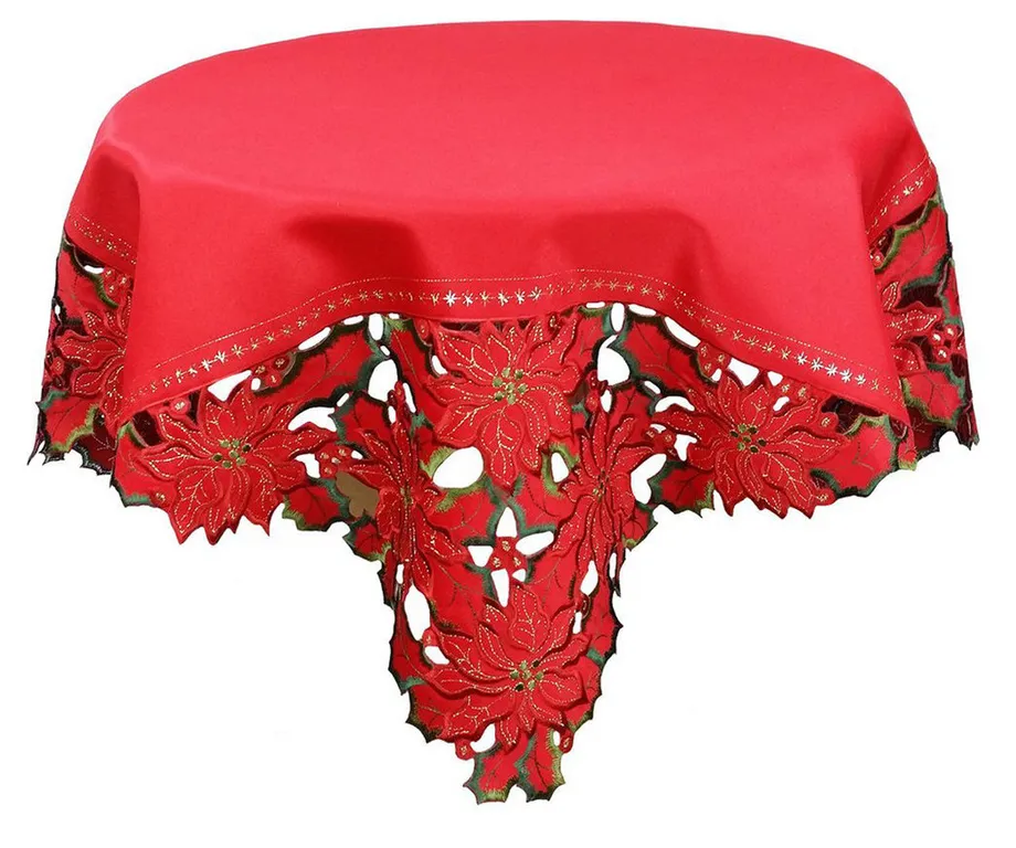 Holiday Spirit Embroidered Cutwork Christmas Table Topper, 36"x36"