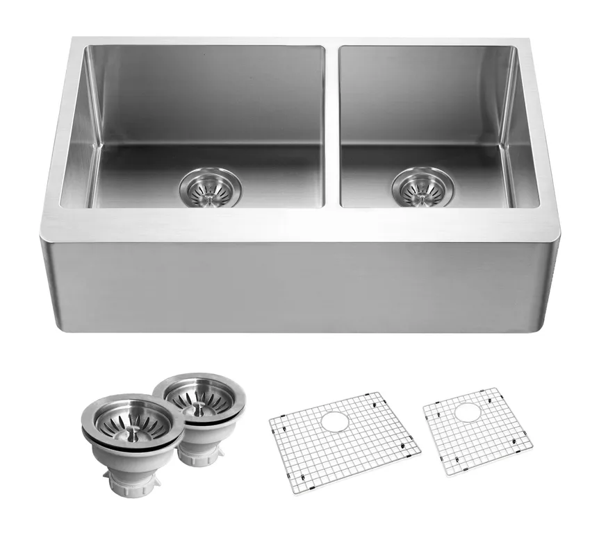 Houzer END-3360 Epicure Series Apron Front 60/40 Double Bowl Kitchen Sink