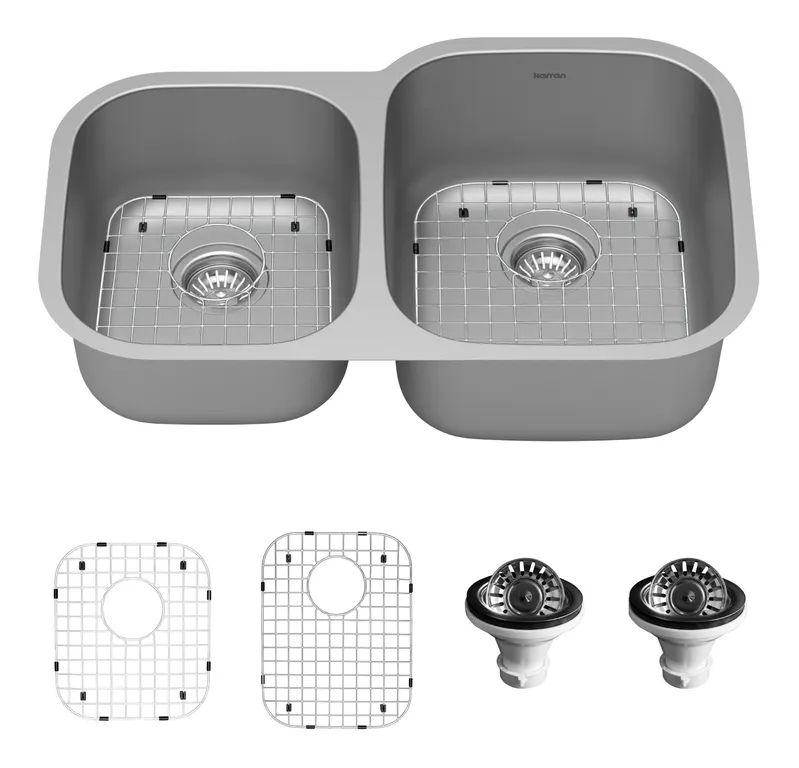Karran 32" Undermount 16-Gauge Stainless Steel 40/60 Double Bowl Sink Kit
