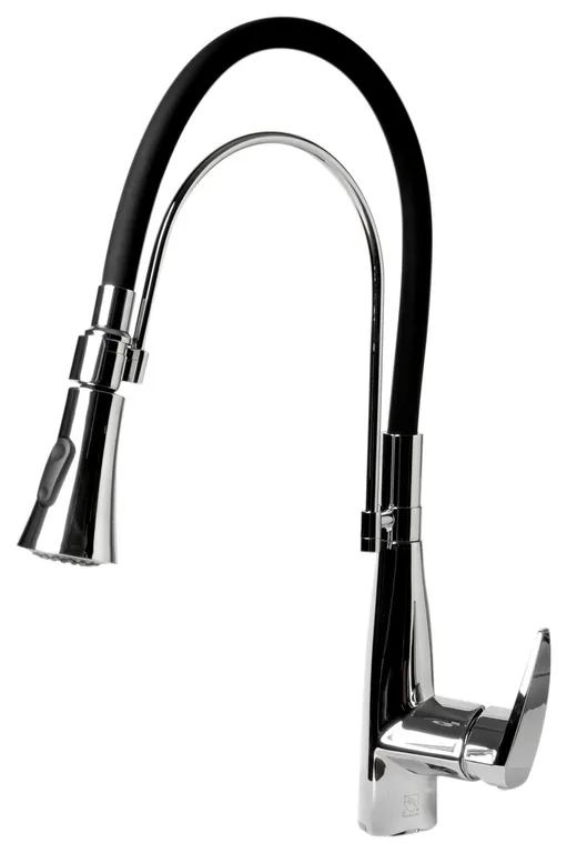 Kitchen Faucet With Black Rubber Stem, Polished Chrome