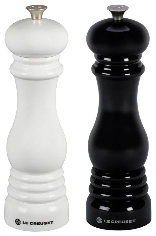 Le Creuset 8" x 2 1/2" Salt and Pepper Mill Set - Black and White