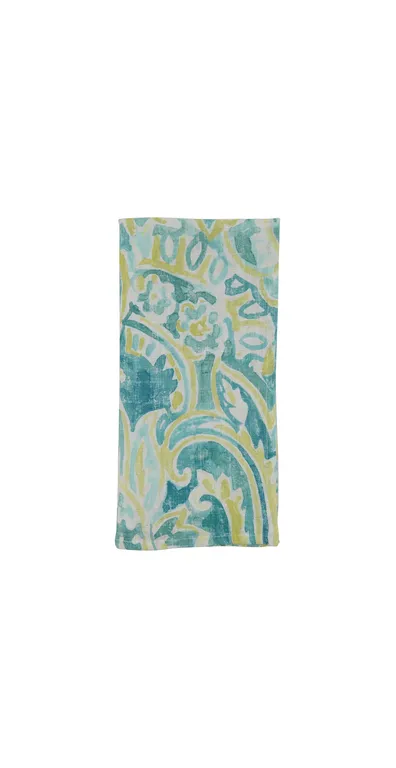 Linen Table Napkins With Distressed Paisley Design, Set of 4, Aqua