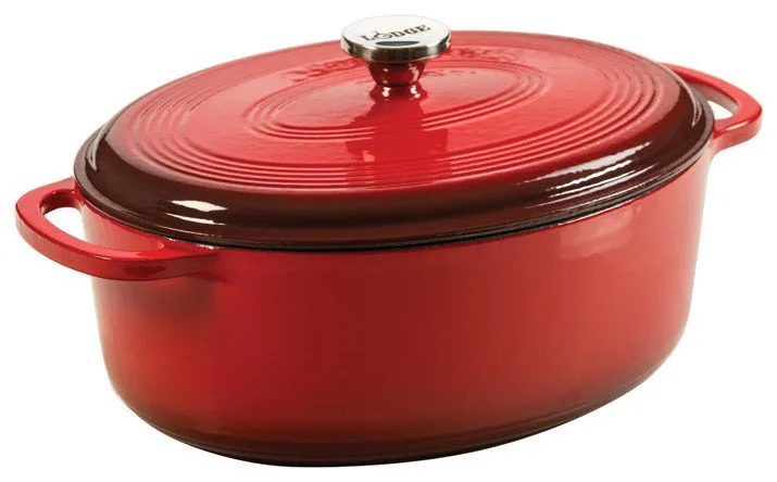 Lodge Red Enameled Cast Iron 7 Quart Oval Dutch Oven