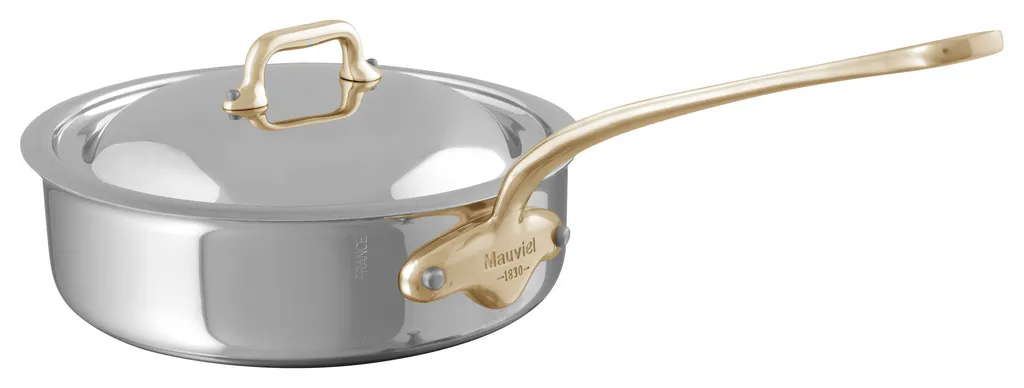 Mauviel M'Cook B Stainless Steel Saute Pan With Lid & Brass Handle, 6.2-qt