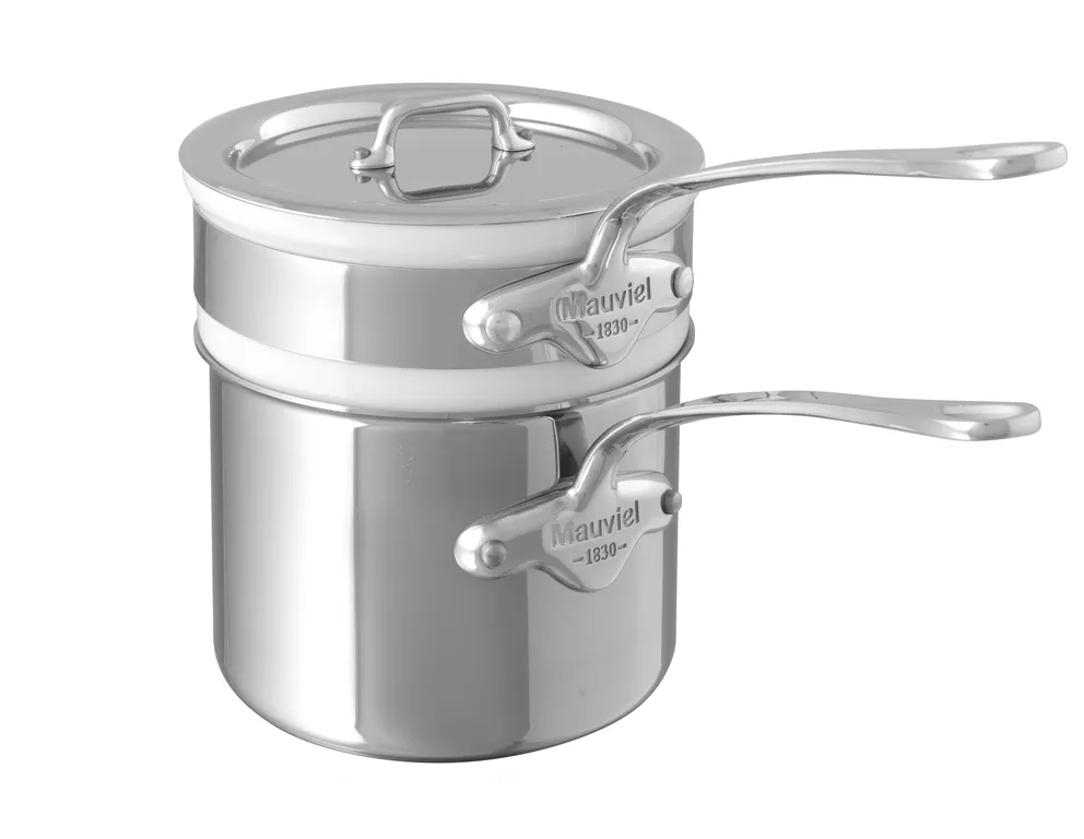 mauviel m cook bain marie with lid cast stainless steel handles 0 9 qt d882f69b
